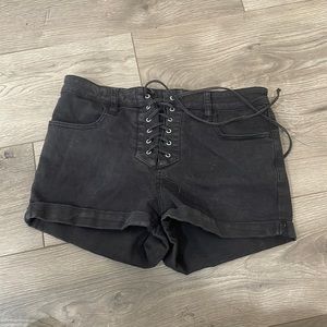 Black, lace up, high wasted short shorts